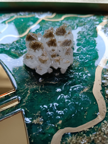 Ceas de perete handmade rasina epoxidica – Marbled Canvas Verde Smarald Nature, unicat 30x40 / 50x70 cm [11]