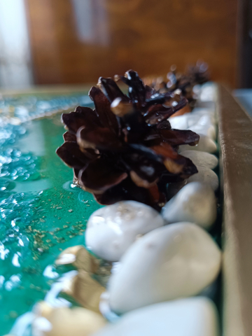 Ceas de perete handmade rasina epoxidica – Marbled Canvas Verde Smarald Nature, unicat 30x40 / 50x70 cm [6]