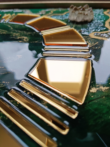 Ceas de perete handmade rasina epoxidica – Marbled Canvas Verde Smarald Nature, unicat 30x40 / 50x70 cm [4]