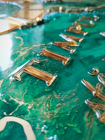 Ceas de perete handmade rasina epoxidica – Marbled Canvas Verde Smarald Nature, unicat 30x40 / 50x70 cm [2]