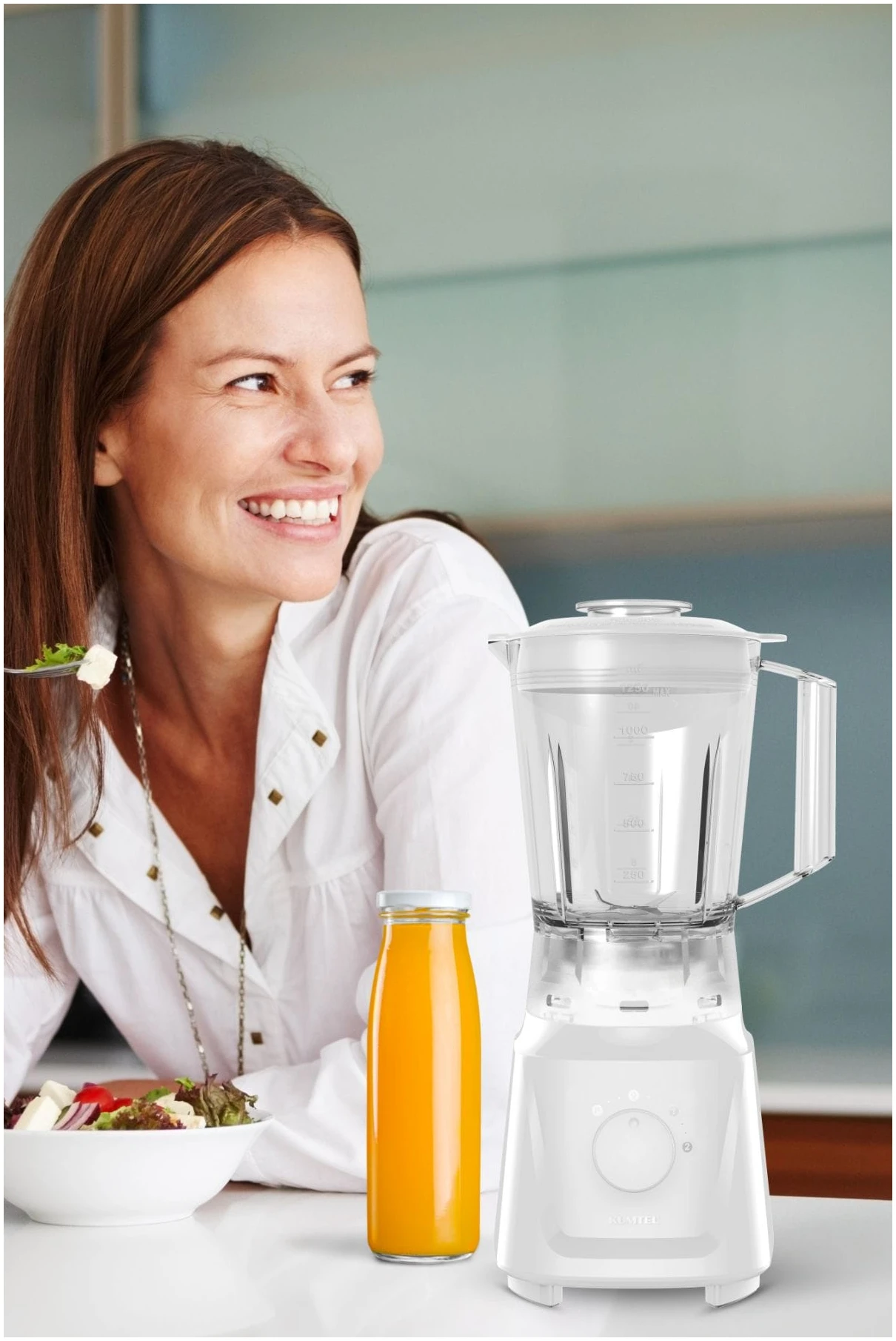 Blender Kumtel HTB-01, 600 W, 1,5 l, 2 trepte de viteza, functie Pulse, recipient masurare 50 ml, Alb [2]