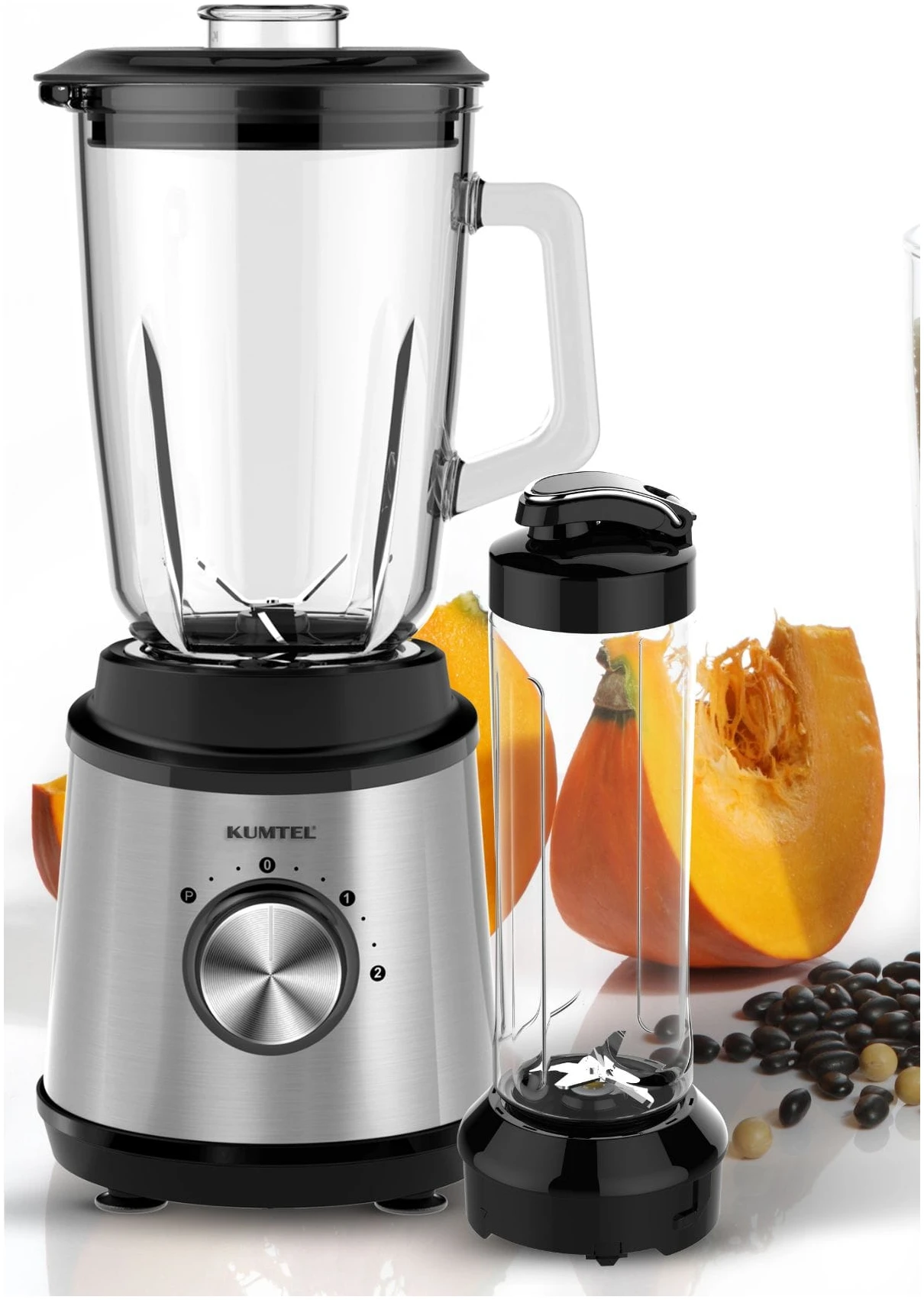 Blender Kumtel HTB-03, 800 W, cana 1,5 l, pahar 0,6 l, 2 trepte de viteza, functie Pulse, recpient masurare 50 ml, inox [2]