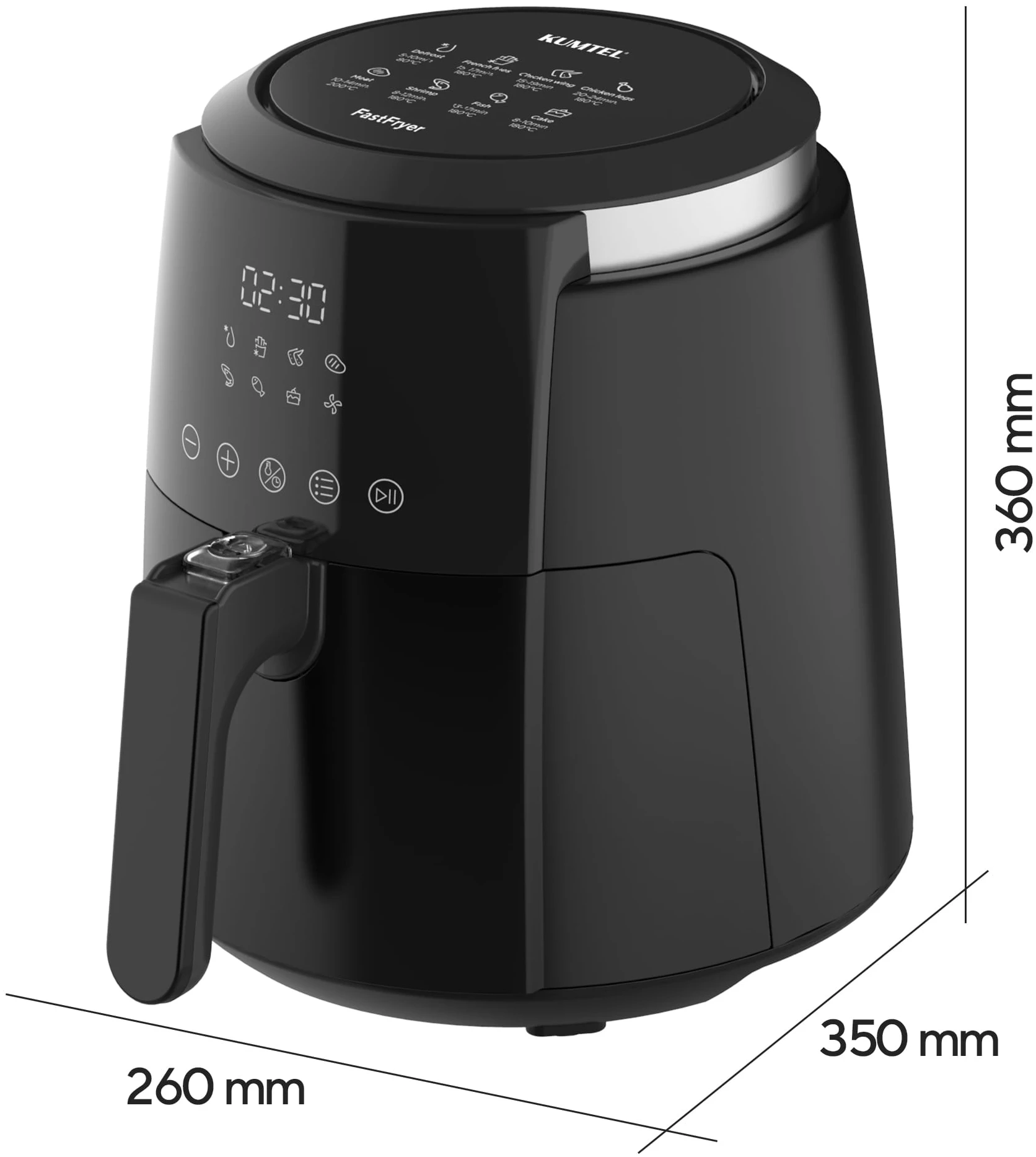 Friteuza cu aer cald Kumtel FastFryer HAF-02 XL, Putere 1500 W, Capacitate 5.5L, 8 programe automate, Functie decongelare, Negru [9]