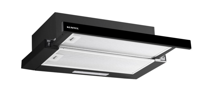 Hota incorporabila telescopica Kumtel DS6-905BNS, Front Sticla, Putere de absorbtie 450 mc/h, 3 Trepte de viteza, Iluminare LED, Negru [1]