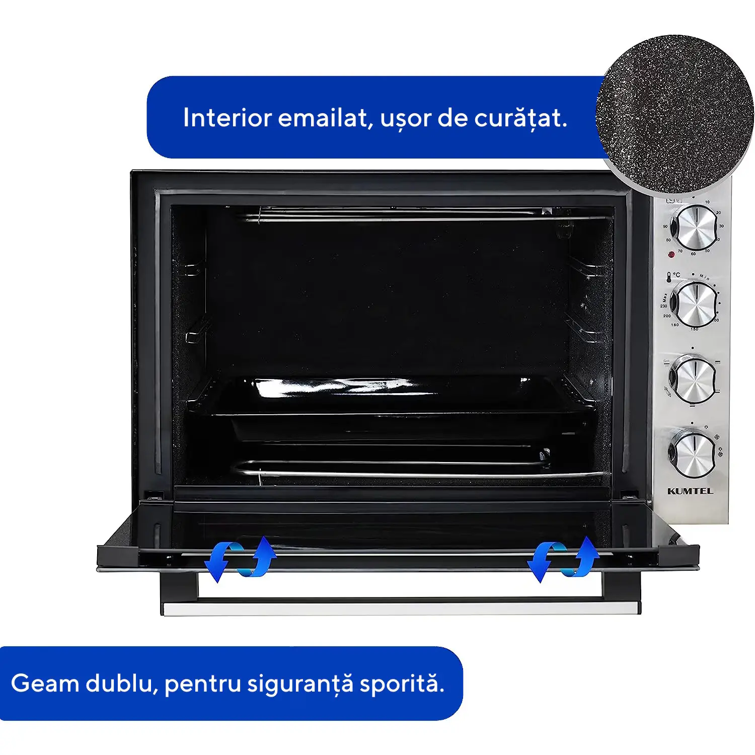 RESIGILAT_Cuptor electric Kumtel LX-9645 GRANIT Pizza, Rotisor XXL, 70 litri, 2000 W, Rotisor, Convectie, 7 moduri de gatit, interior Granit, geam dublu, negru/inox - Copie [2]