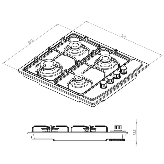 Plita incorporabila Kumtel KO-410 BF BLACK, 4 Arzatoare gaz, Latime 58 cm, Gratare metalice, Aprindere electrica, Negru [3]