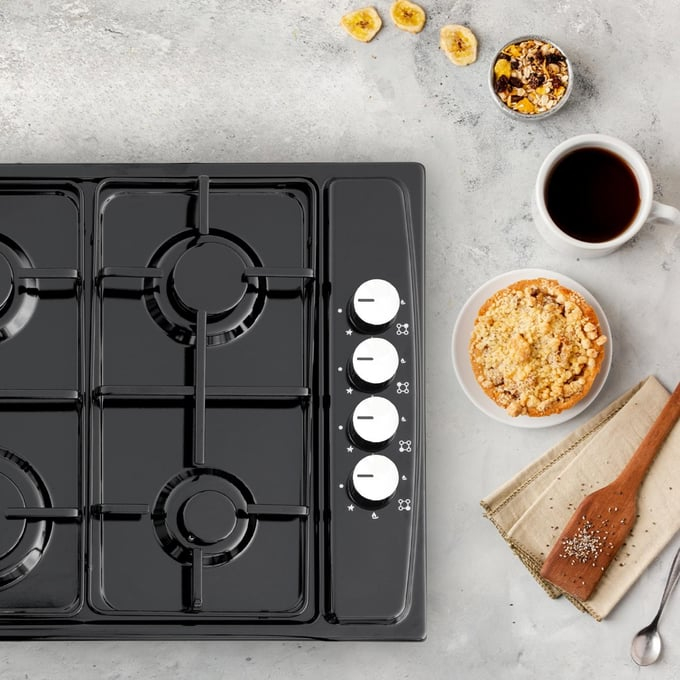 Plita incorporabila Kumtel KO-410 BF BLACK, 4 Arzatoare gaz, Latime 58 cm, Gratare metalice, Aprindere electrica, Negru [2]