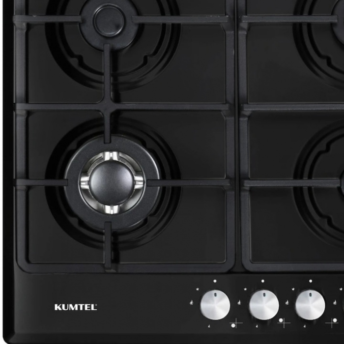Plita incorporabila Kumtel M6-40BTF MATT BLACK, 4 Arzatoare gaz, Latime 58 cm, Gratare fonta, Aprindere electrica, Negru [2]