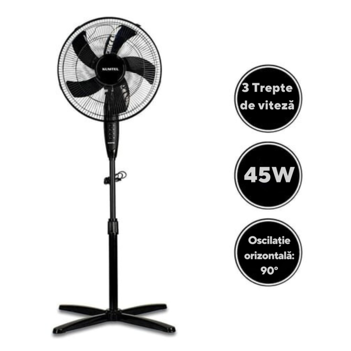 Ventilator cu picior Kumtel KTF-325.K, 3 viteze, diametru 43 cm, Mod Silentios, negru [2]