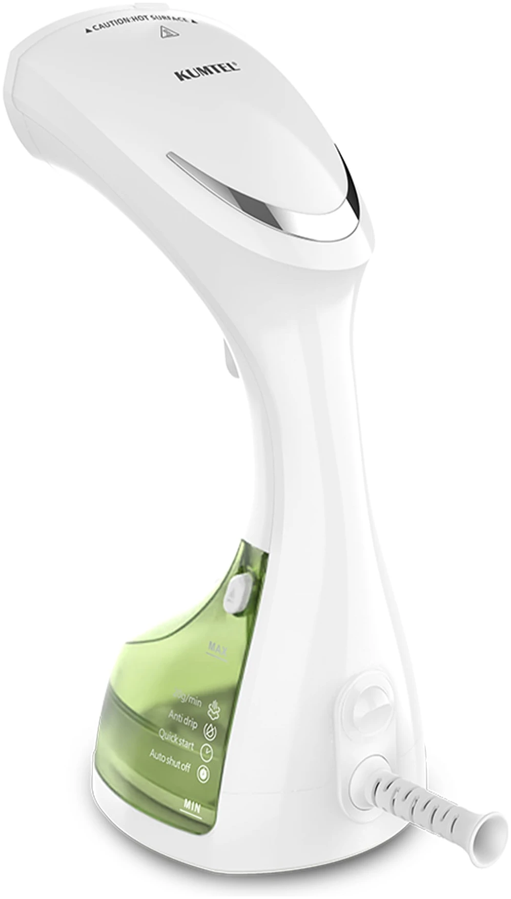 Aparat de calcat vertical Kumtel HMGS-01, portabil, Putere 1500 W, Debit de abur 20 g/min, Pornire rapida in 20s, Rezervor detasabil, alb/verde [3]