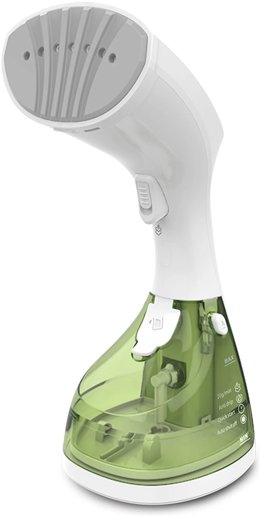 Aparate de calcat cu abur - Aparat de calcat vertical Kumtel HMGS-01, portabil, Putere 1500 W, Debit de abur 20 g/min, Pornire rapida in 20s, Rezervor detasabil, alb/verde