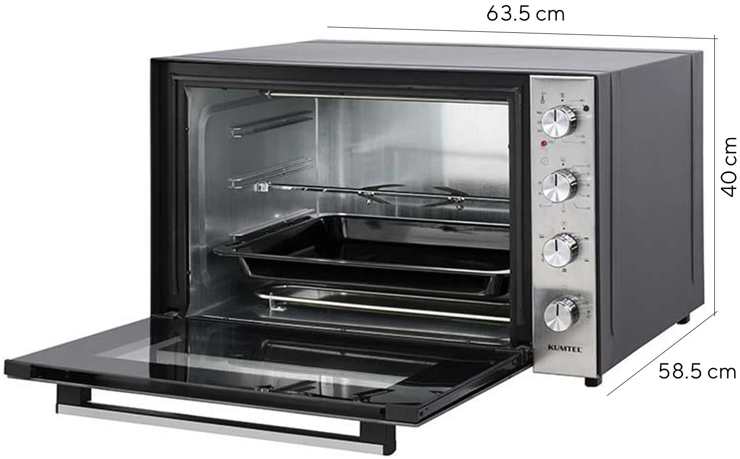 Cuptor electric Kumtel LX-9645FA Pizza,Rotisor XXL, 70 litri, 2500 W, Rotisor, Convectie, 7 moduri de gatit, geam dublu, negru/inox [6]