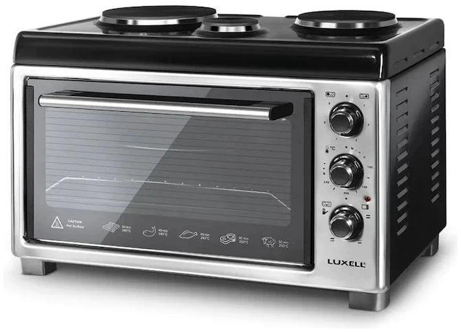 Cuptoare electrice - RESIGILAT - Cuptor electric Luxell LX-13577, 40 litri, 3 plite, termostat reglabil, 4 nivele de rafturi, 2 tavi, negru/inox