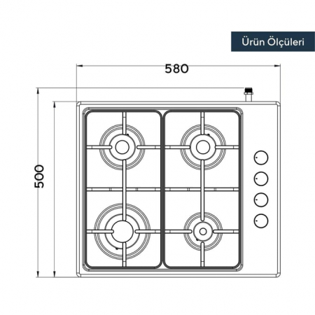 Plita incorporabila Kumtel KO-410 BF INOX, 4 Arzatoare gaz, Latime 58 cm, Gratare metalice, Aprindere electrica, Inox [1]
