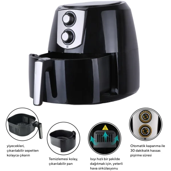RESIGILAT – Kumtel HAF-03 XXL Friteuza cu aer cald FastFryer, Putere 1800 W, Capacitate 8.5L, Timer până la 30 de minute, temperatură reglabilă până la 200°C, Negru [1]