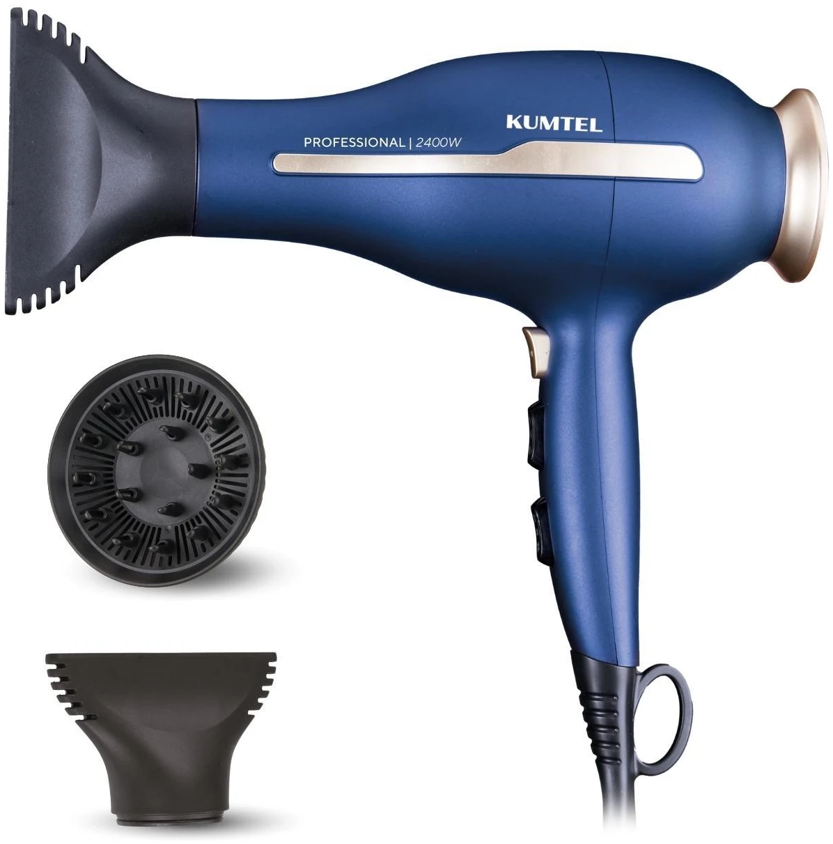 Uscatoare de par - Uscător de păr ionic Kumtel Professional 2400W HHD-03, ușor, compact și puternic, cu siguranță pentru întrerupere termică, setări de 2 viteze, bleumarin