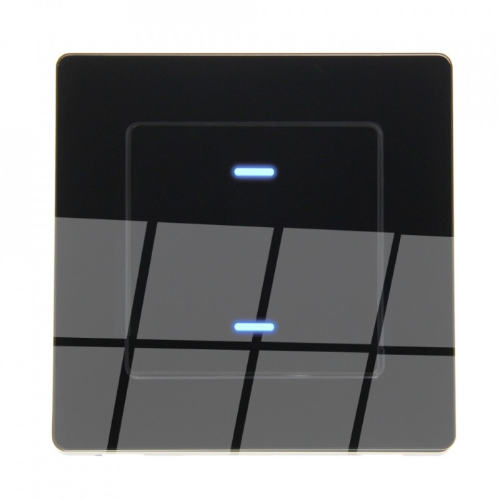 Intrerupator dublu Smart Home WiFi Tuya, panou touch din sticla securizata neagra, model SSDE80-02CMB [1]