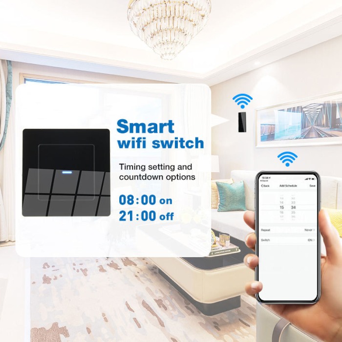 Intrerupator dublu Smart Home WiFi Tuya, panou touch din sticla securizata neagra, model SSDE80-02CMB [2]