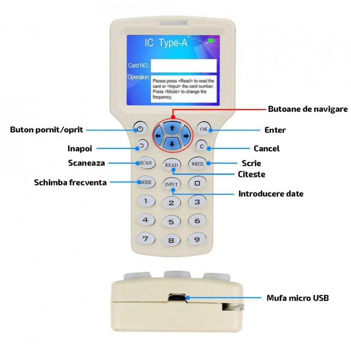 Programator / copiator carduri si taguri RFID, 125 KHz, 13,56 MHz, E-LOCKS, tip HMT320C [4]