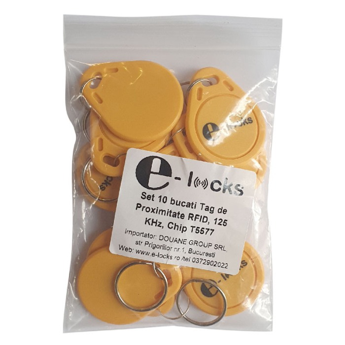 Set 10 bucati Tag de proximitate RFID, E-LOCKS, 125 KHz, chip T5577 rewritable, galben [3]
