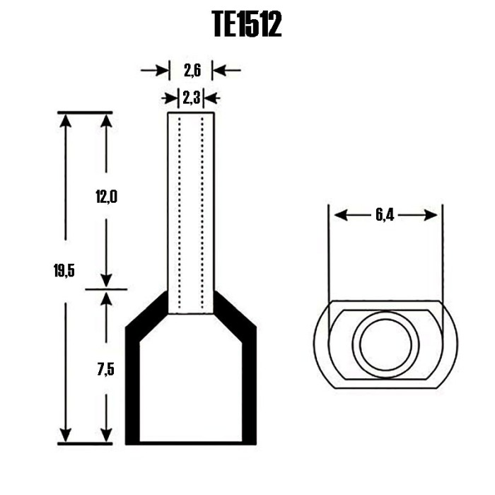 Set 100 bucati pini terminali dubli izolati, E-LOCKS, tip TE1512, ferule 2 x 1,50 mm2, negri [4]