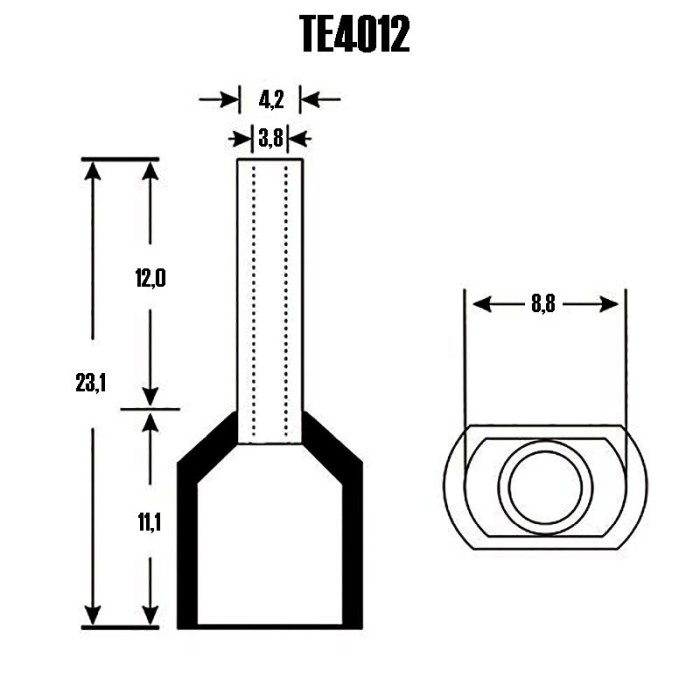 Set 100 bucati pini terminali dubli izolati, E-LOCKS, tip TE4012, ferule 2 x 4,00 mm2, galbeni [2]