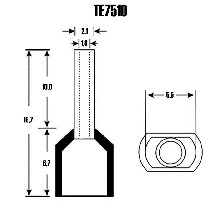 Set 100 bucati pini terminali dubli izolati, E-LOCKS, tip TE7510, ferule 2 x 0,75 mm2, albastri [3]