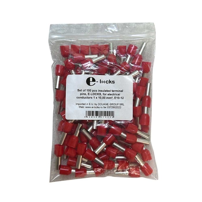 Set 100 bucati pini terminali izolati, E-LOCKS, tip E10-12, ferule 1 x 10,00 mm2, lungime manson sertizare 12 mm [3]