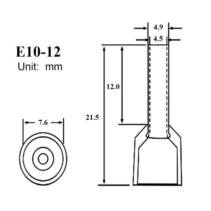 Set 100 bucati pini terminali izolati, E-LOCKS, tip E10-12, ferule 1 x 10,00 mm2, lungime manson sertizare 12 mm [2]