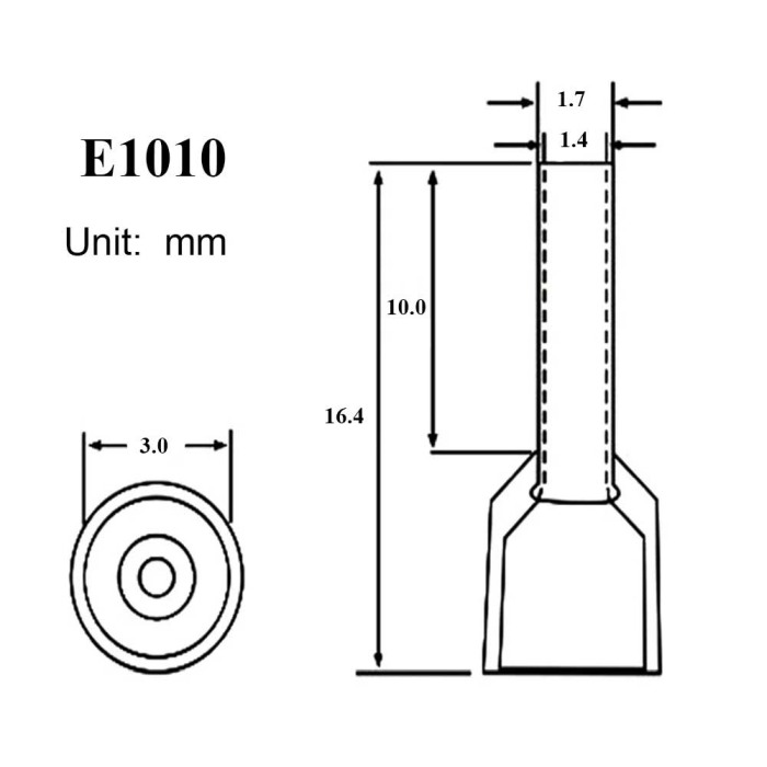 Set 100 bucati pini terminali izolati, E-LOCKS, tip E1010, ferule 1 x 1,00 mm2, lungime manson sertizare 10 mm [2]