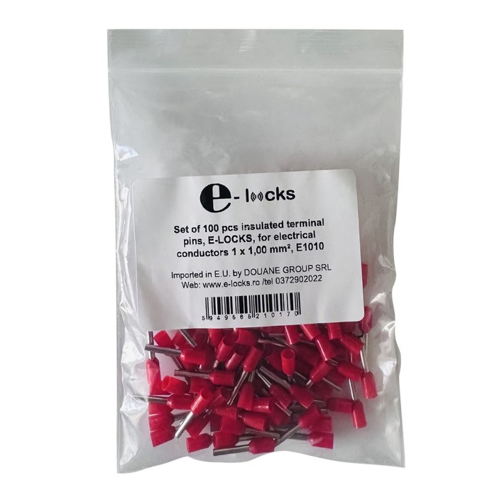 Set 100 bucati pini terminali izolati, E-LOCKS, tip E1010, ferule 1 x 1,00 mm2, lungime manson sertizare 10 mm [3]