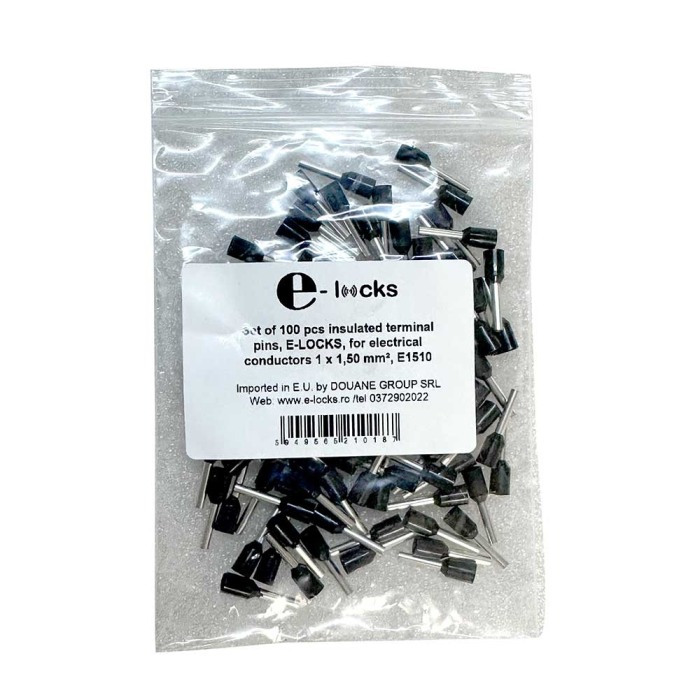 Set 100 bucati pini terminali izolati, E-LOCKS, tip E1510, ferule 1 x 1,50 mm2, lungime manson sertizare 10 mm [3]