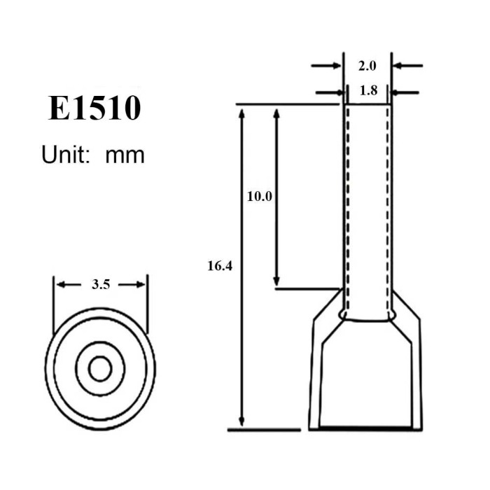 Set 100 bucati pini terminali izolati, E-LOCKS, tip E1510, ferule 1 x 1,50 mm2, lungime manson sertizare 10 mm [2]