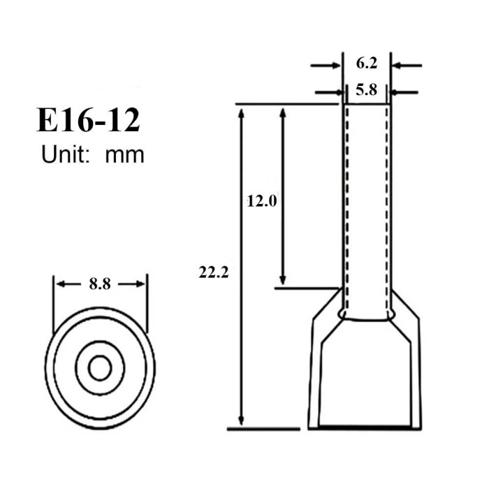 Set 100 bucati pini terminali izolati, E-LOCKS, tip E16-12, ferule 1 x 16,00 mm2, lungime manson sertizare 12 mm [2]