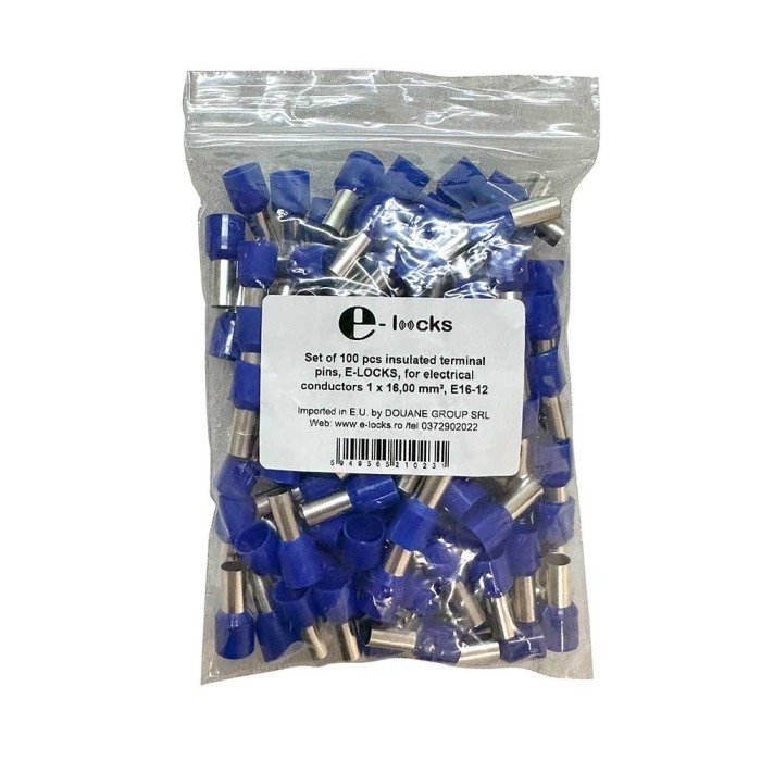 Set 100 bucati pini terminali izolati, E-LOCKS, tip E16-12, ferule 1 x 16,00 mm2, lungime manson sertizare 12 mm [3]