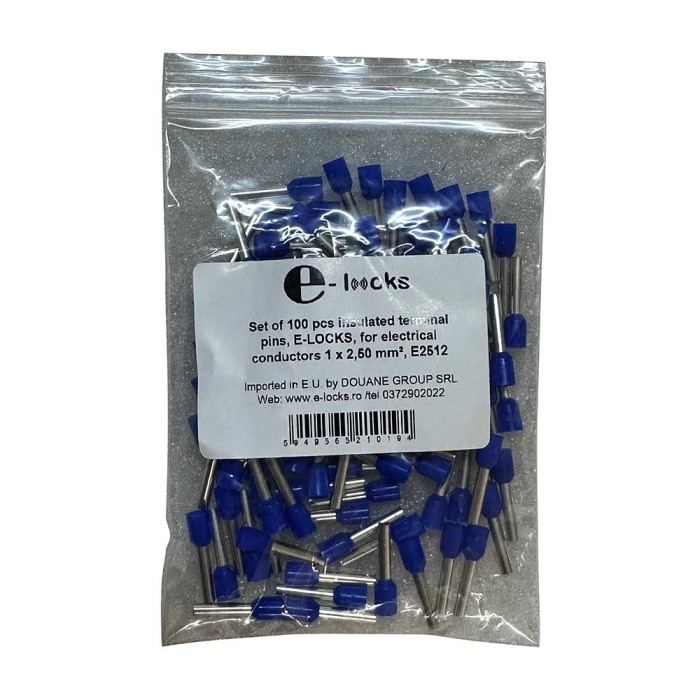 Set 100 bucati pini terminali izolati, E-LOCKS, tip E2512, ferule 1 x 2,50 mm2, lungime manson sertizare 12 mm [3]
