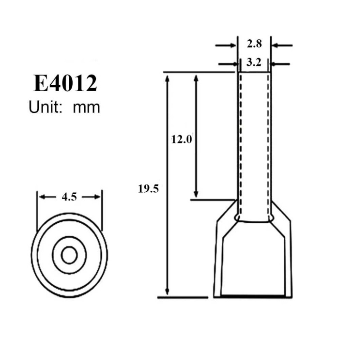Set 100 bucati pini terminali izolati, E-LOCKS, tip E4012, ferule 1 x 4,00 mm2, lungime manson sertizare 12 mm [2]