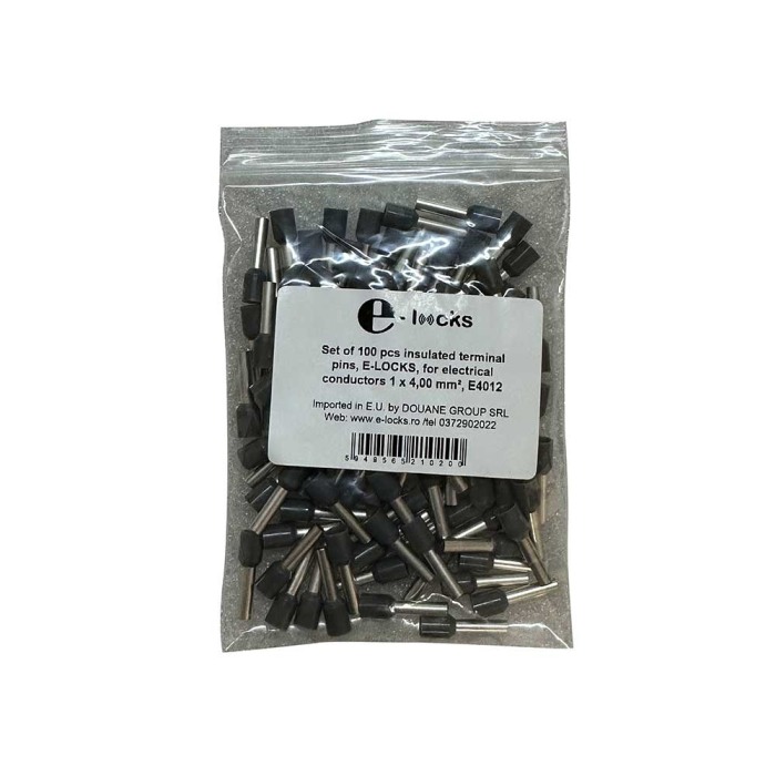 Set 100 bucati pini terminali izolati, E-LOCKS, tip E4012, ferule 1 x 4,00 mm2, lungime manson sertizare 12 mm [3]