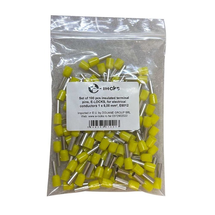 Set 100 bucati pini terminali izolati, E-LOCKS, tip E6012, ferule 1 x 6,00 mm2, lungime manson sertizare 12 mm [2]
