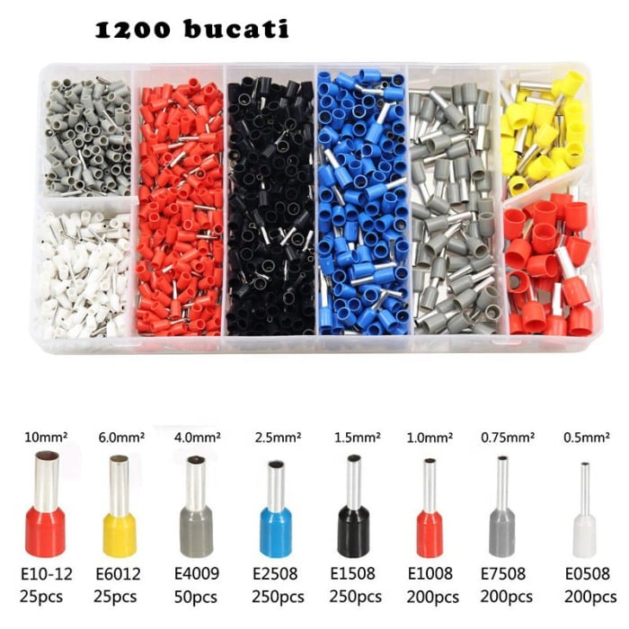 Set 1200 buc pini terminali izolati pentru conductori electrici 0,50 - 10 mm² [3]
