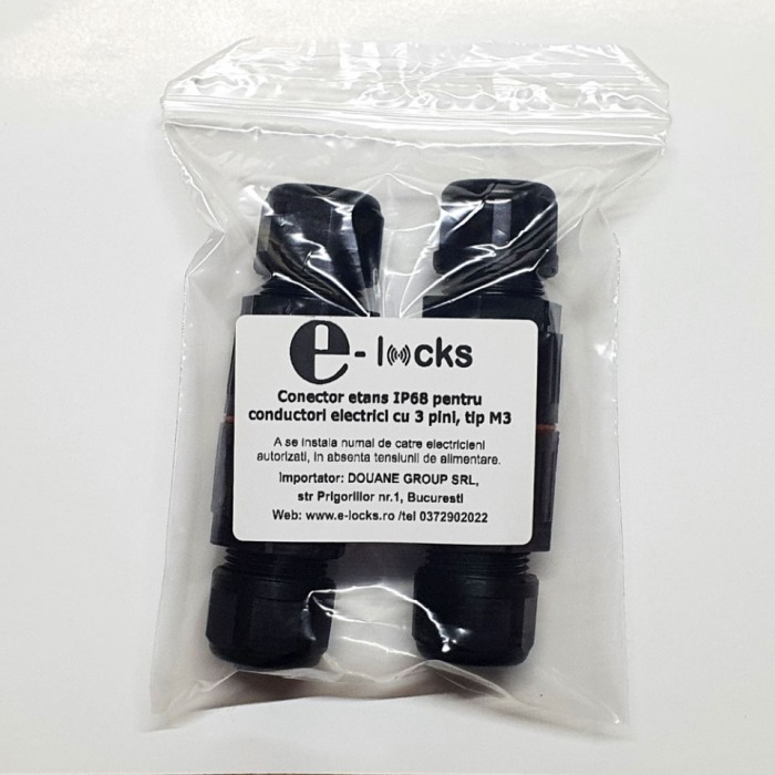 Set 2 conectori etansi rapizi cu 3 poli, IP68, pentru conductori electrici, E-LOCKS, tip M3 [5]
