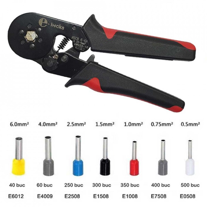 Set cleste pentru sertizare E-LOCKS, model HSC8 6-6A, cu sase falci + 1900 buc terminale conductori [4]