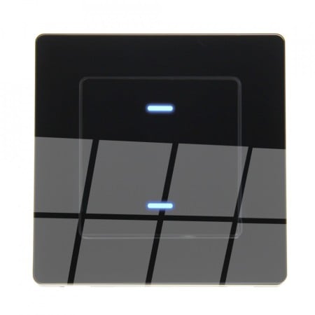 Smart home - Intrerupator dublu Smart Home WiFi Tuya, panou touch din sticla securizata neagra, model SSDE80-02CMB
