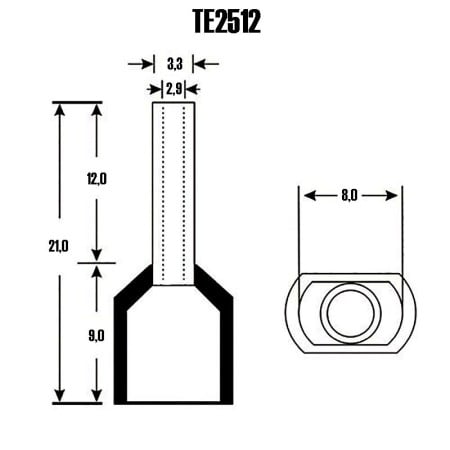 Set 100 bucati pini terminali dubli izolati, E-LOCKS, tip TE2512, ferule 2 x 2,50 mm2, gri [2]