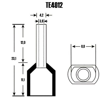 Set 100 bucati pini terminali dubli izolati, E-LOCKS, tip TE4012, ferule 2 x 4,00 mm2, galbeni [1]