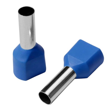 Set 100 bucati pini terminali dubli izolati, E-LOCKS, tip TE7510, ferule 2 x 0,75 mm2, albastri [1]