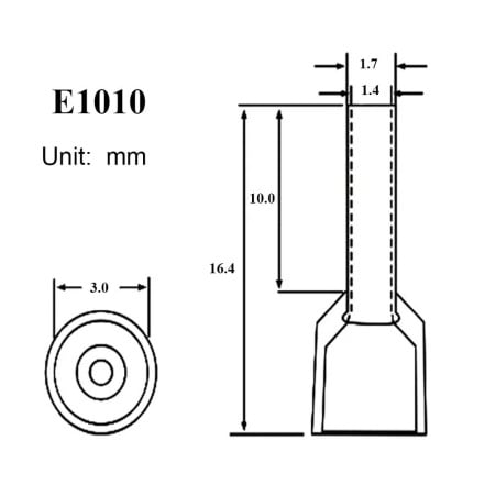 Set 100 bucati pini terminali izolati, E-LOCKS, tip E1010, ferule 1 x 1,00 mm2, lungime manson sertizare 10 mm [1]