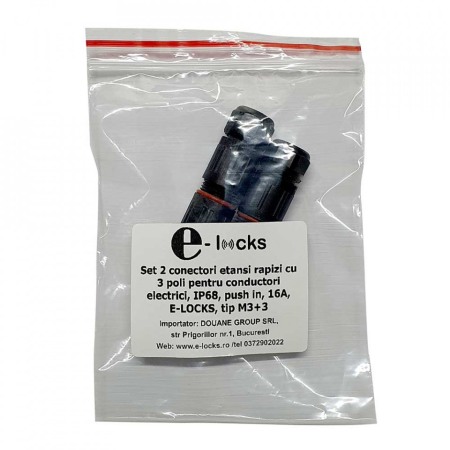 Set 2 conectori etansi rapizi cu 3 poli pentru conductori electrici, IP68, push in, 16A, E-LOCKS, tip M3+3 [3]