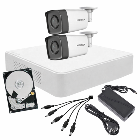 KIT-uri supraveghere - Sistem complet de supraveghere video exterior, 2 camere, 2 MP,500GB,Mic. IR 25 m, LED 20m