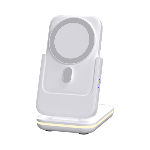 Gama Solutio - Stație de încărcare wireless 5 in 1 cu baterie externă pentru telefon, ceas si căști (alb)